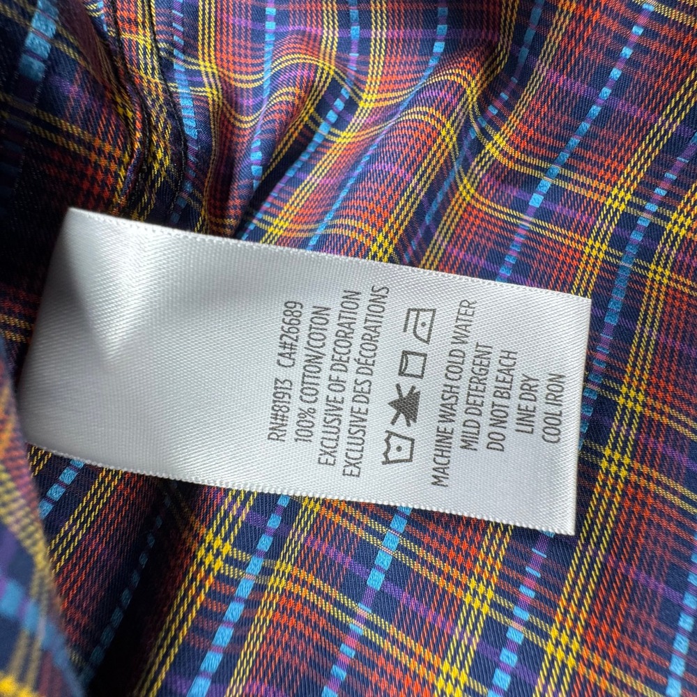 Robert Graham Flip Cuff Shirt Mens L Red Blue Plaid Cotton Long Sleeve - Picture 9 of 9